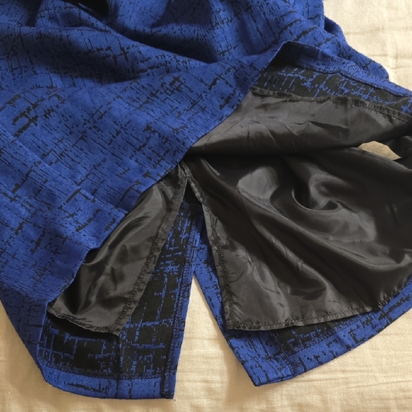 R&M Richards Blue and Black Midi Dress with Ruffled Peter Pan Collar - Picture 10 of 15